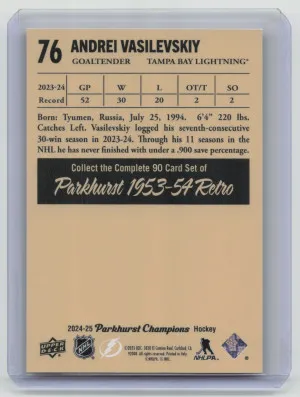 2025 Upper Deck Parkhurst Champions 1953-54 Retro Andrei Vasilevskiy #76 back