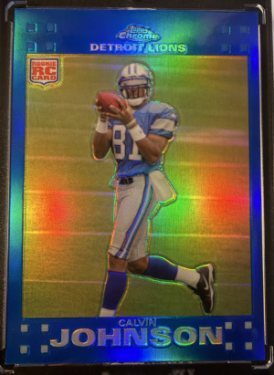 2007 Topps Chrome Calvin Johnson Blue Refractor front