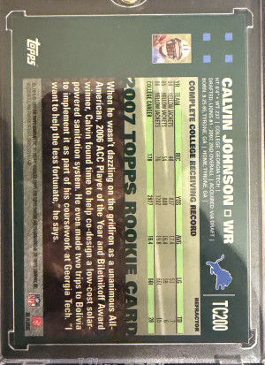 2007 Topps Chrome Calvin Johnson Blue Refractor back