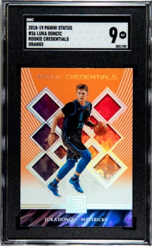 2018-19 Panini Status Luka Doncic Rookie Credentials Orange SGC 9 *rookie front