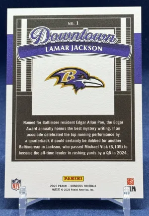 2025 Panini Donruss Downtown Lamar Jackson Baltimore Ravens Regular Size back