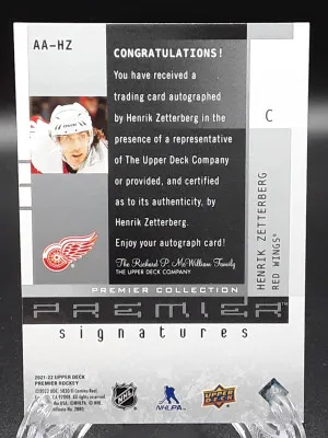 2021-22 Upper Deck Premier Signatures Henrik Zetterberg Auto /35 Red Wings back