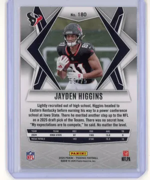 2025 Panini Phoenix Jayden Higgins Rookie Pink Seismic 59/75 back