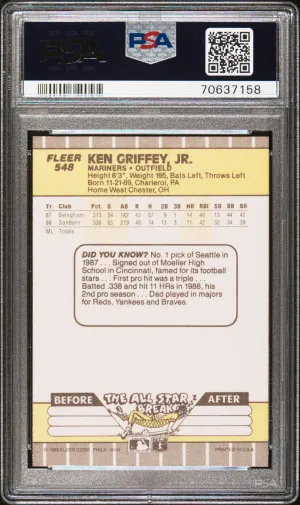 Ken Griffey Jr. 1989 Fleer #548 Rookie RC PSA9 MINT Mariners back