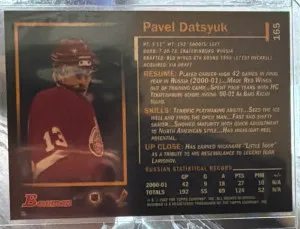 2001-02 Bowman YoungStars - Pavel Datsyuk #16 NHL Rookie RC back