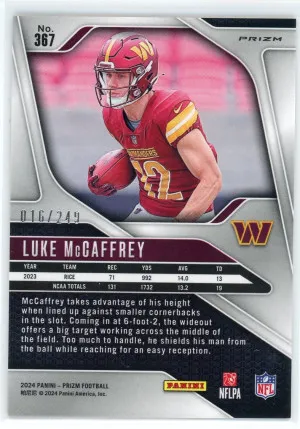 2024 Panini Prizm #367 Luke McCaffrey Rookie Orange /249 back