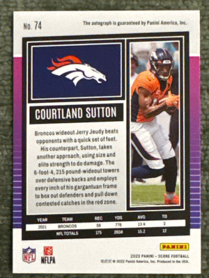 2022 Score Courtland Sutton Signatures back