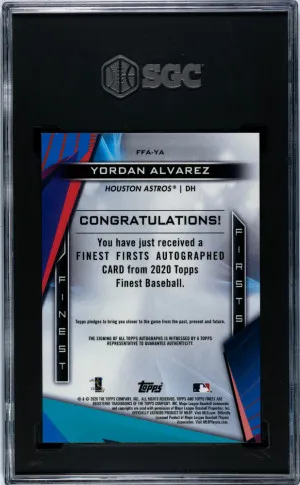 2020 Topps Finest Firsts Auto Yordan Alvarez #FFA-YA SGC 10/10 Rookie RC Astros back