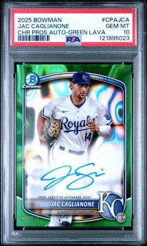 2025 Bowman Chrome Prospect Autographs Jac Caglianone Chr Pros Auto-Green Lava front