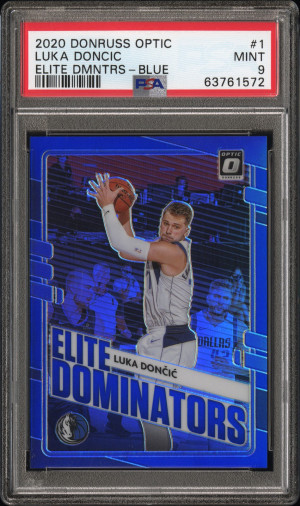 2020 Donruss Optic 🔵🔥Blue Elite Dominators Luka Doncic #d/49 SP PSA 9 Mint! front
