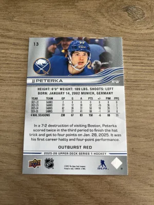2025-26 Series 1 Outburst Red /25 JJ Peterka back