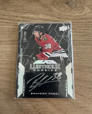 2020-21 UD Black Lustrous Rookies Auto /299 Brandon Hagel front