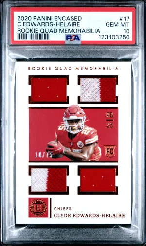 2020 Panini Encased Rookie Quad Memorabilia C.edwards-Helaire Rookie Quad Memorabilia /75 PSA 10 POP 1