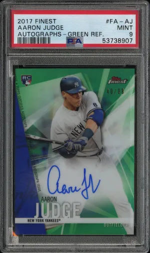 2017 Finest Autographs Aaron Judge GREEN REFRACTOR ROOKIE AUTO /99 PSA 9 ON CARD YANKEES front