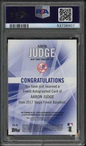 2017 Finest Autographs Aaron Judge GREEN REFRACTOR ROOKIE AUTO /99 PSA 9 ON CARD YANKEES back