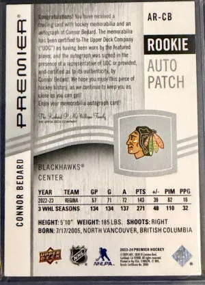 2023 Connor Bedard 2023-24 Upper Deck Premier Rookie Auto Patch /99 back