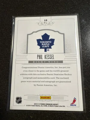 Phil Kessel Panini Dominion Peerless Patches Auto /40 back