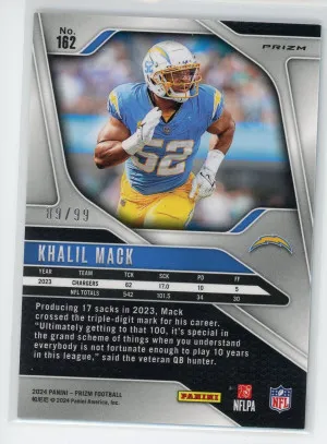 2024 Panini Prizm Khalil Mack No Huddle Blue 89/99 back