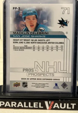 2024-25 UD Macklin Celebrini Pros & Prospects (Silver, PP-2 back