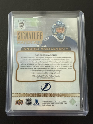 2022-23 The Cup Signature Materials Andrei Vasilevskiy /99 back