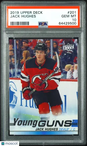 2019 Upper Deck Jack Hughes Young Guns Rookie PSA 10 front
