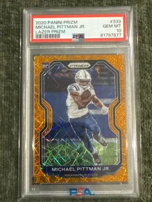 2020 Prizm Michael Pittman Jr RC Orange Lazer PSA 10 front