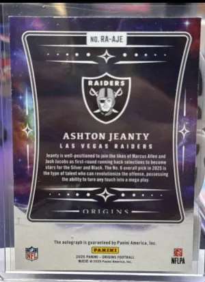2025 Panini Origins Ashton Jeanty Rookie On Card Auto RC #16/25 Raiders back