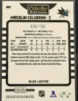 24-25 OPC Platinum Macklin Celebrini Blue Luster /100 back