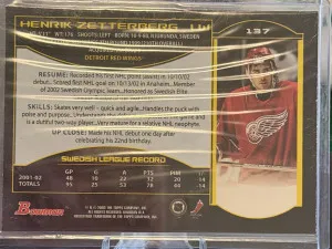 2002-03 Bowman YoungStars Henrik Zetterberg RC #137 back