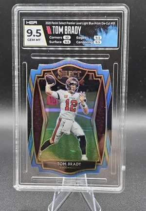 #101 Tom Brady 2020 Panini Select - Light Blue Prizm Die Cut HGA 9.5 front