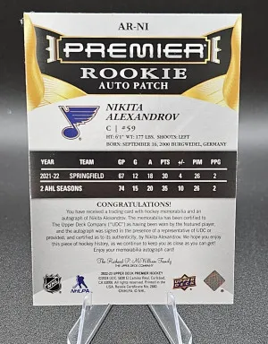 AR-NI Nikita Alexandrov RPA Rookie Premier  #/249 back