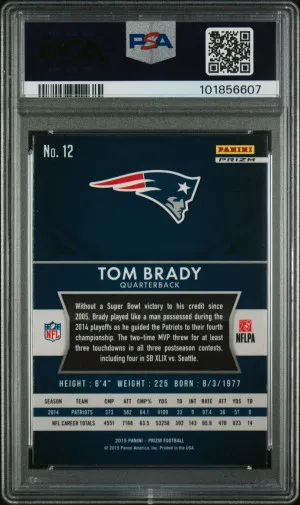 2015 Panini Prizm Tom Brady Silver #12 PSA 10 back
