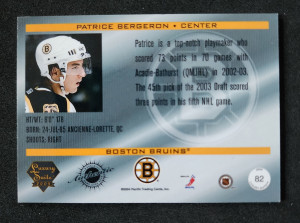Patrice Bergeron Pacific Luxury Suite Autograph /299 back