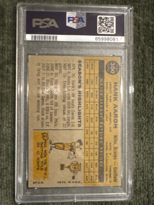 1960 Topps Hank Aaron PSA 2 back