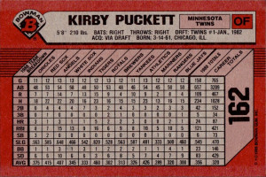 1989 Bowman - #162 Kirby Puckett - SET BREAK - Mint back