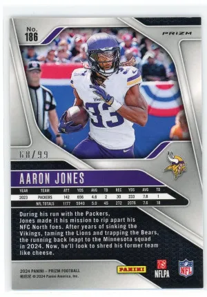 2024 Panini Prizm #186 Aaron Jones Blue Ice /99 back