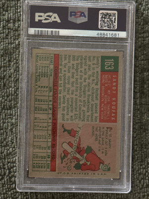 1959 Topps Sandy Koufax PSA 4 back