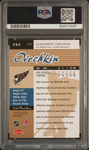 2005 Ultra Alexander Ovechkin Gold Medallion PSA 8 back
