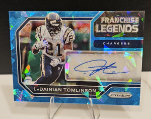 2020 Panini Prizm Ladainian Tomlinson Franchise Legends Blue Cracked Ice Auto/25 front