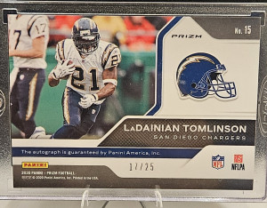 2020 Panini Prizm Ladainian Tomlinson Franchise Legends Blue Cracked Ice Auto/25 back
