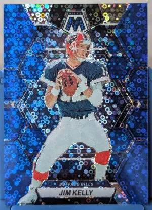 2023 Panini Mosaic Jim Kelly Prizm Blue Disco #40/75 front