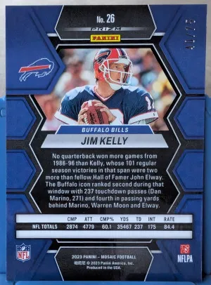 2023 Panini Mosaic Jim Kelly Prizm Blue Disco #40/75 back