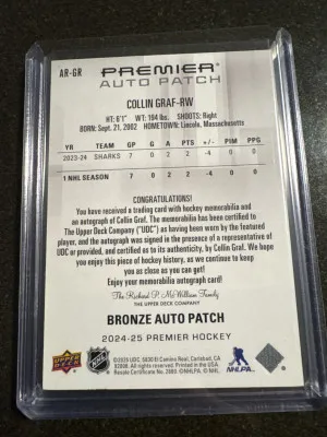 Collin Graf Premier Rookie Auto Patch /249 back