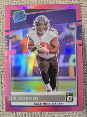 JK Dobbins Donruss Optic Rated Rookie Pink Prizm front
