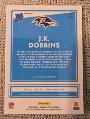 JK Dobbins Donruss Optic Rated Rookie Silver Holo back
