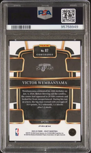 2023 Panini Select Victor Wembanyama Blue Cracked Ice PSA 10 back