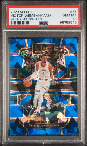2023 Panini Select Victor Wembanyama Blue Cracked Ice PSA 10 front