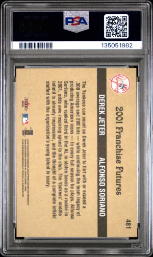 2001 Fleer Platinum Alfonso Soriano / Derek Jeter PSA 9 back