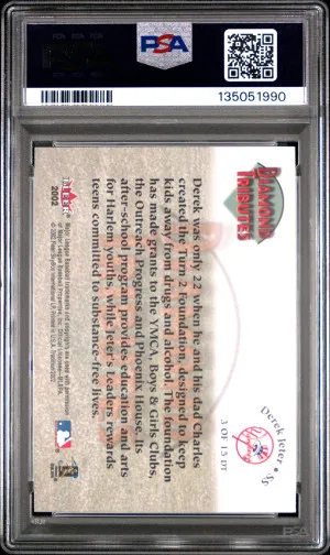2002 Fleer Tradition Diamond Tributes Derek Jeter Diamond Tributes PSA 9 back