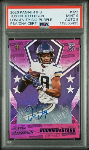 2020 Panini Rookies & Stars Justin Jefferson Longevity Sig-Purple front